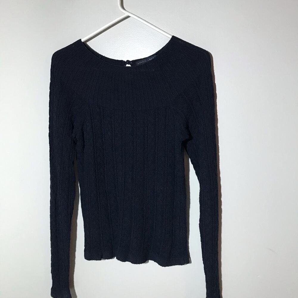 Ralph Lauren womens navy blue silk blend pullover cable open knit sweater